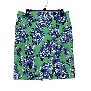 J.Crew Black Label The Pencil Skirt. Green with blue and white floral. Women’s 8